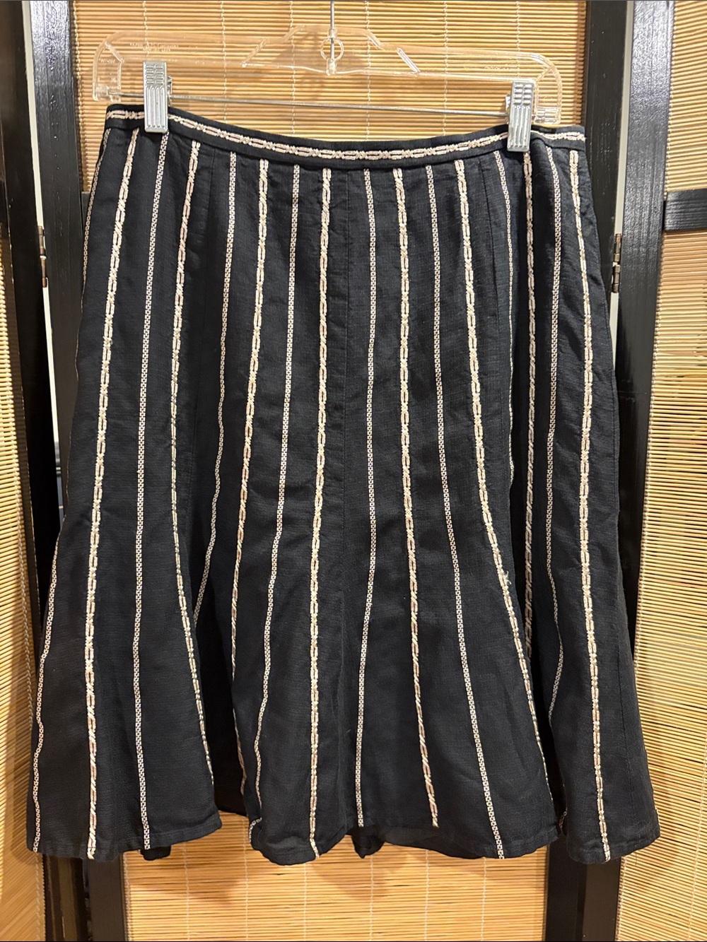 Ann Taylor Black A-Line Skirt with Beige Vertical Stripes